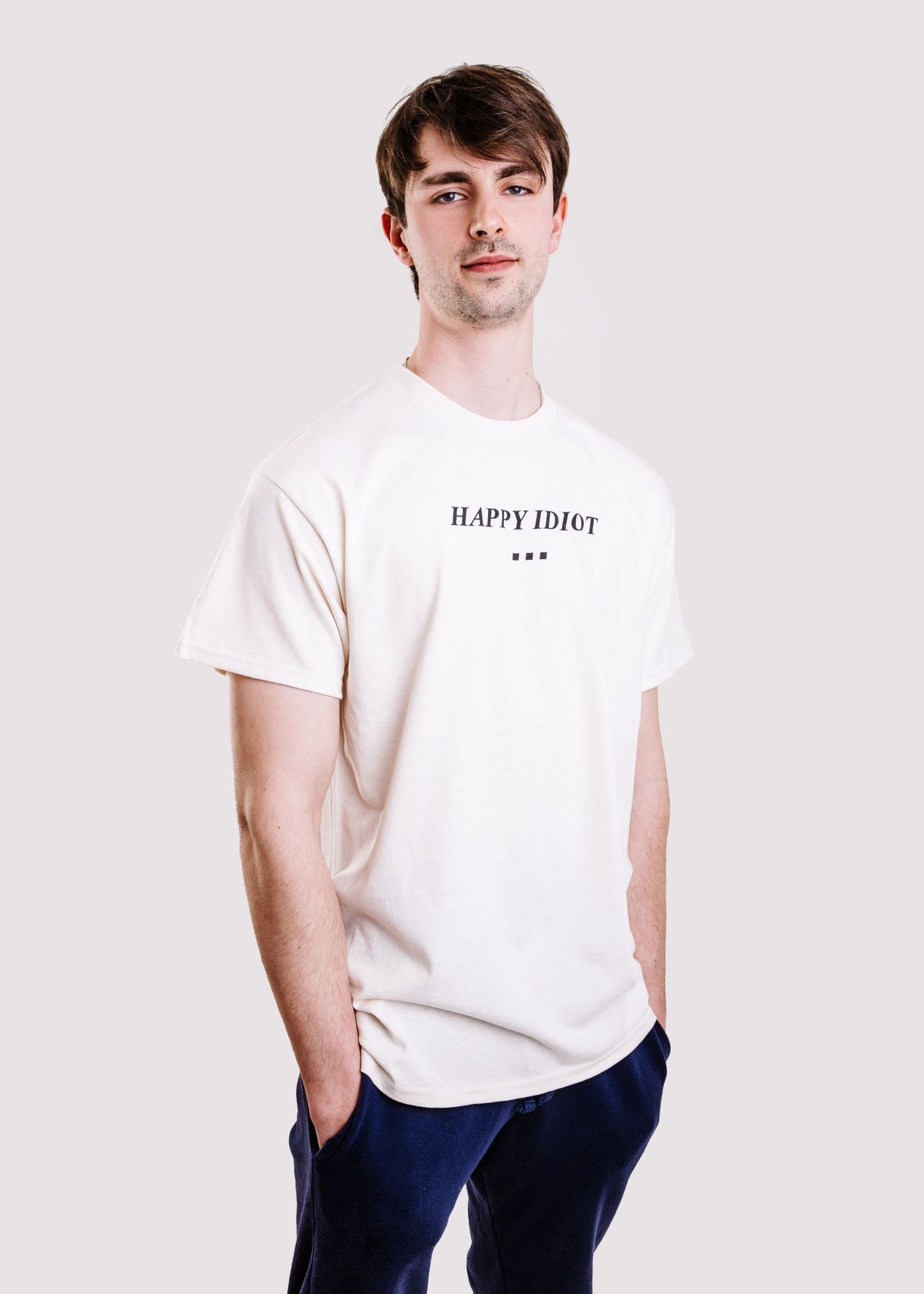 HAPPY IDIOT Pool Mens T-shirt, natural cotton colour, front view