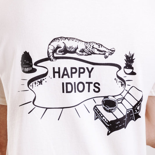 HAPPY IDIOT Pool T-shirt, natural cotton colour, back view