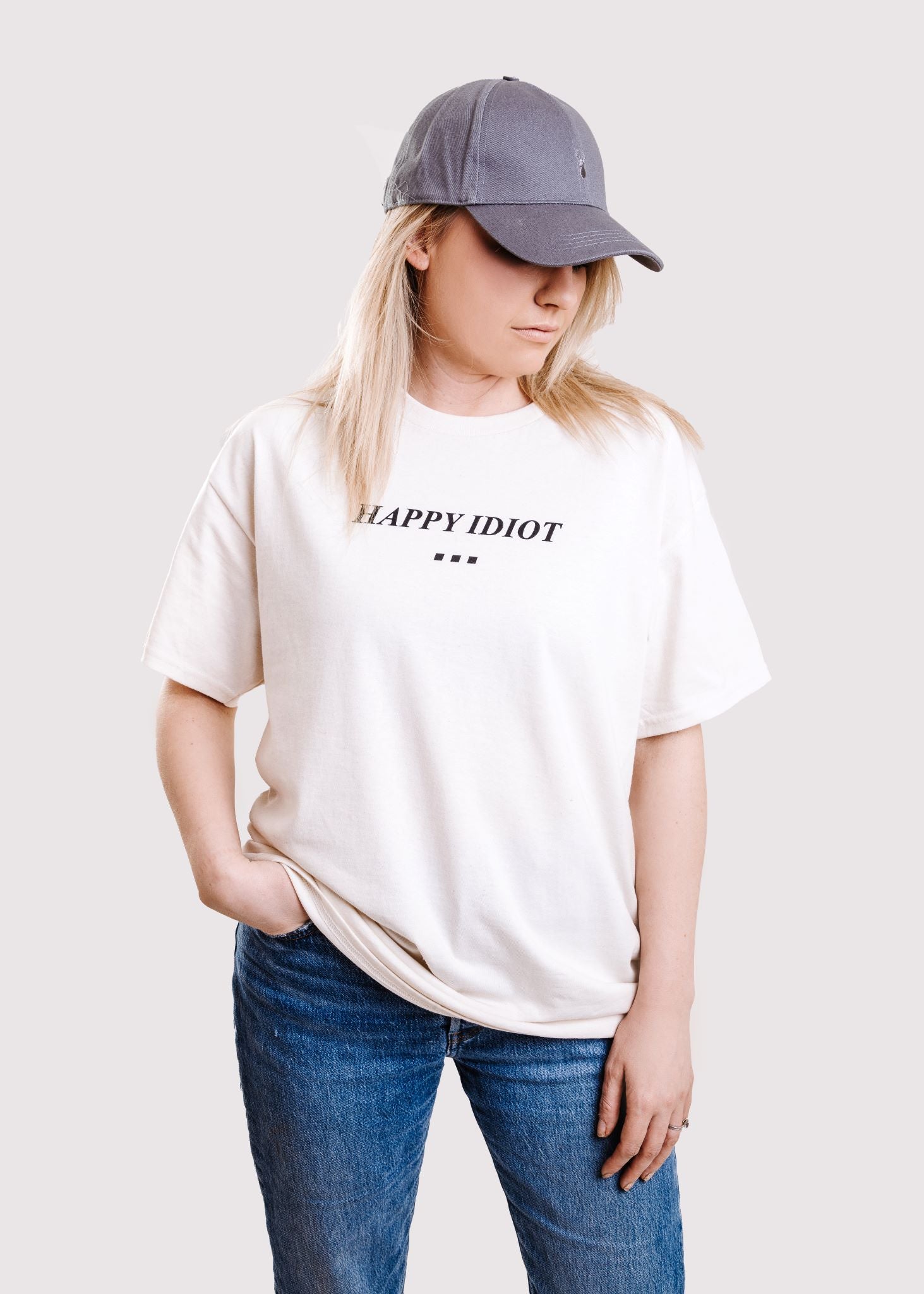 HAPPY IDIOT Pool T-shirt, natural cotton colour, frontview