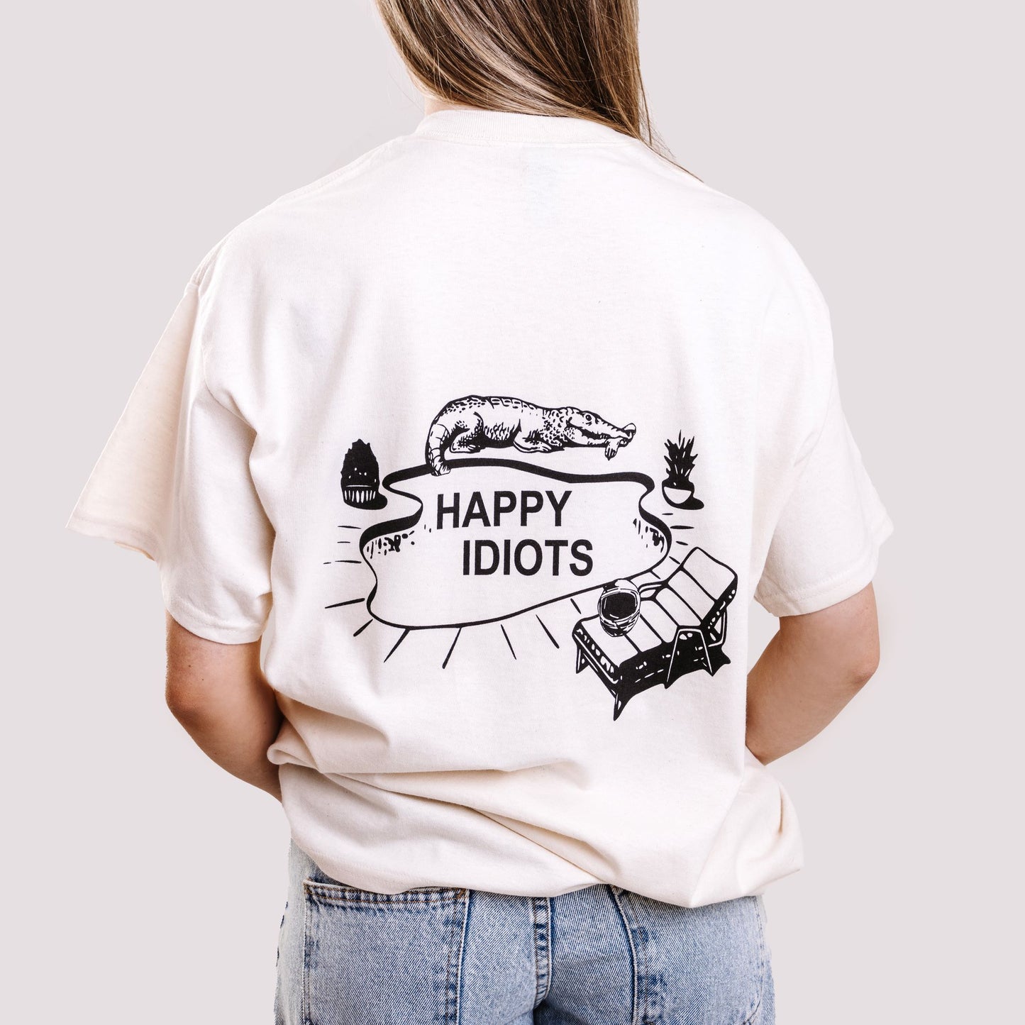 HAPPY IDIOT Pool Oversized T-shirt, natural cotton colour, back view