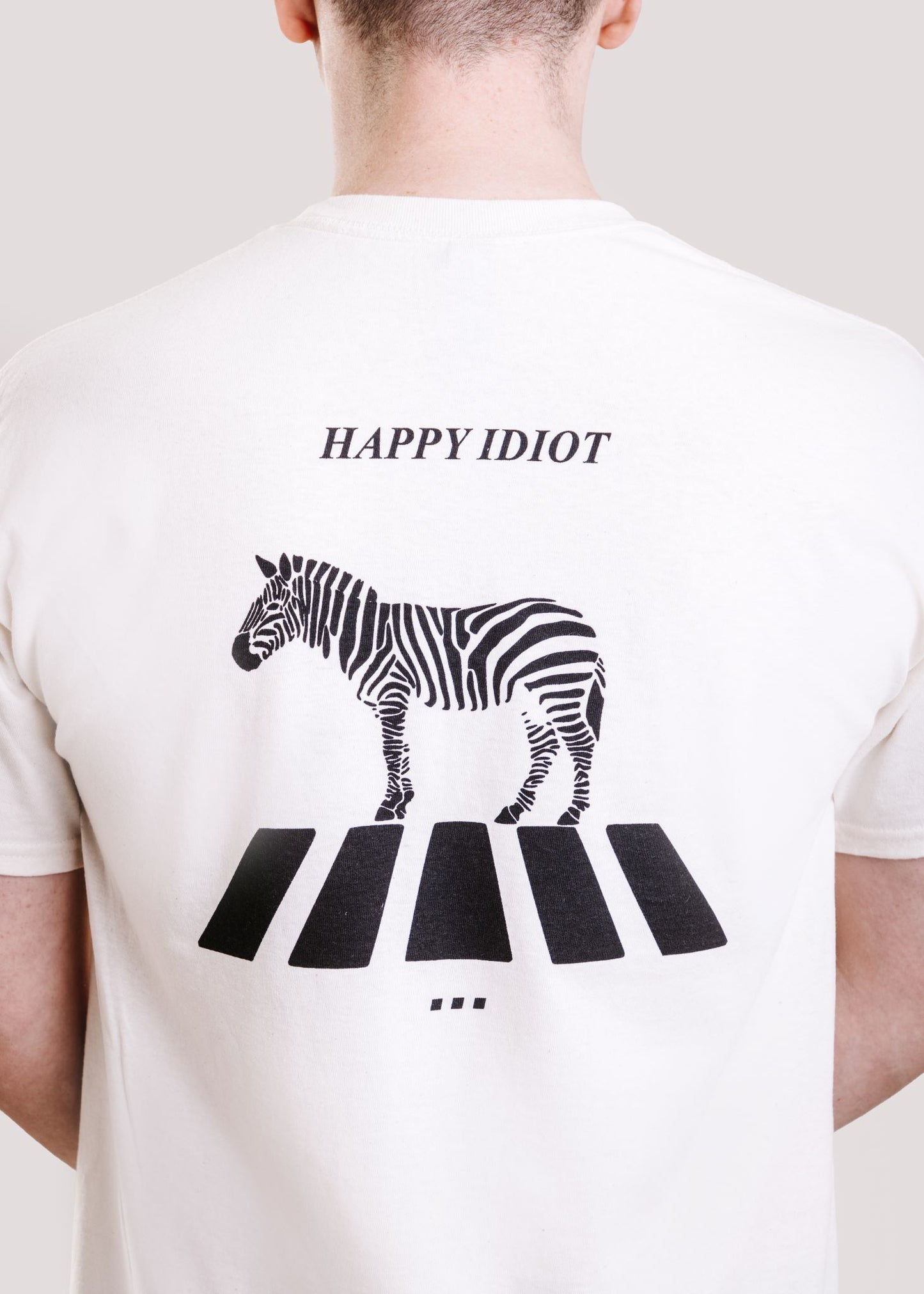 HAPPY IDIOT Zebra T-shirt, natural cotton colour back view 