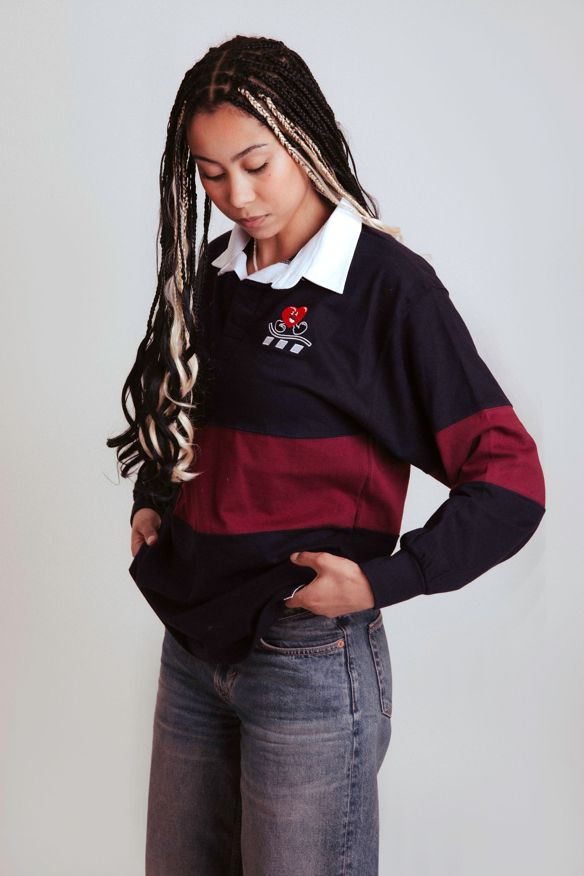 women rugby shirt side view 
