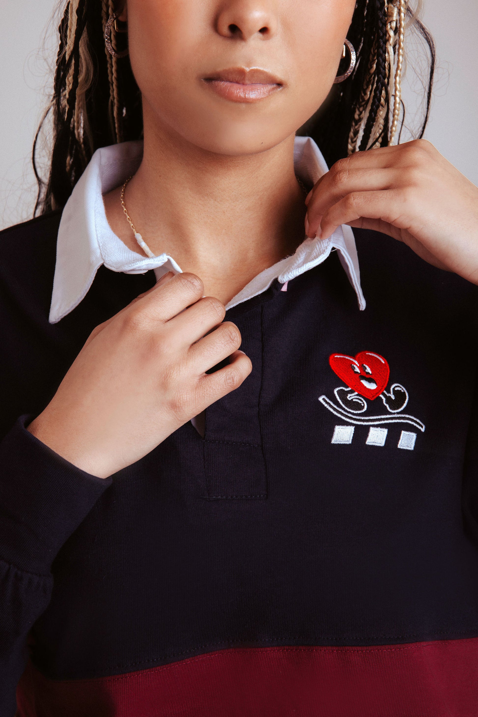 women rugby shirt close up